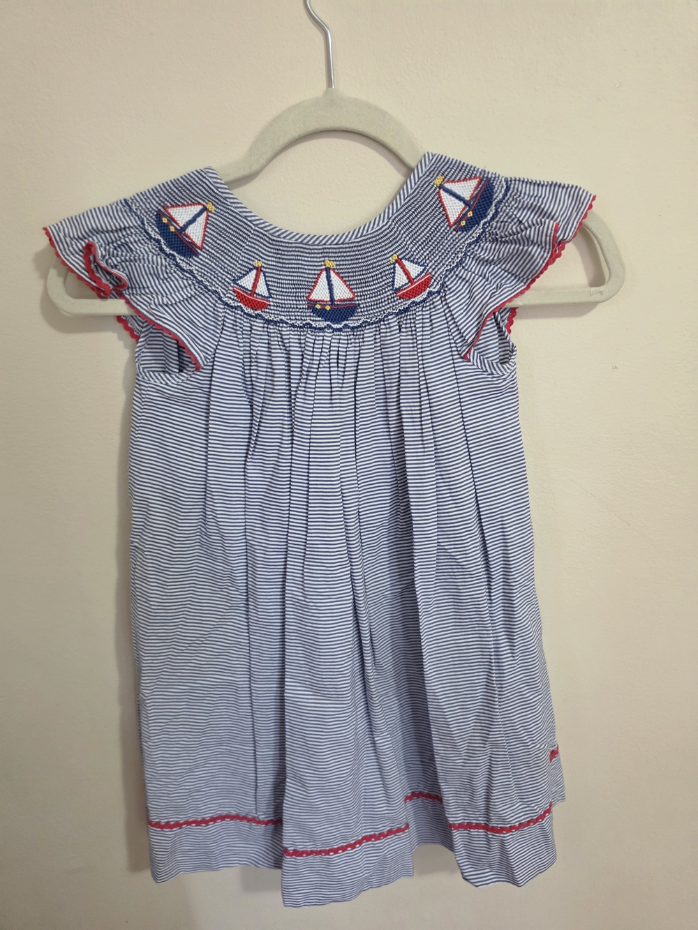 Blue Stripe Smocked Sailboat Girls' Casual Dress
